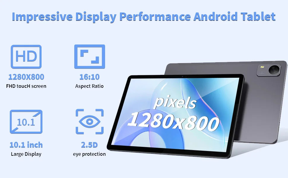 Tablet de 10,1 polegadas com resolução IPS de alta definição 1280*800, Android 12, em estoque, Unisoc T606 Octa-core 4+128GB, bateria de 6000mAh 5.0