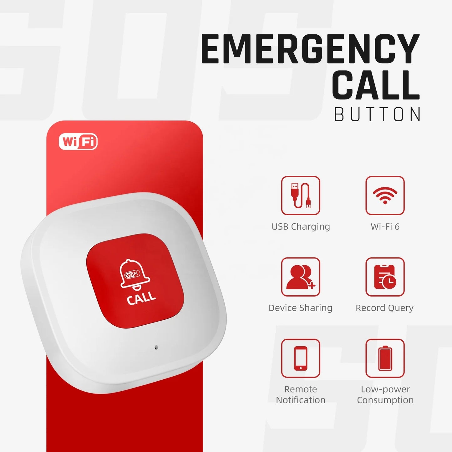 Botão de chamada de emergência sem fio Tuya Smart WiFi SOS para crianças, idosos, cuidadores, paciente, alerta, botão de chamada de emergência WiFi