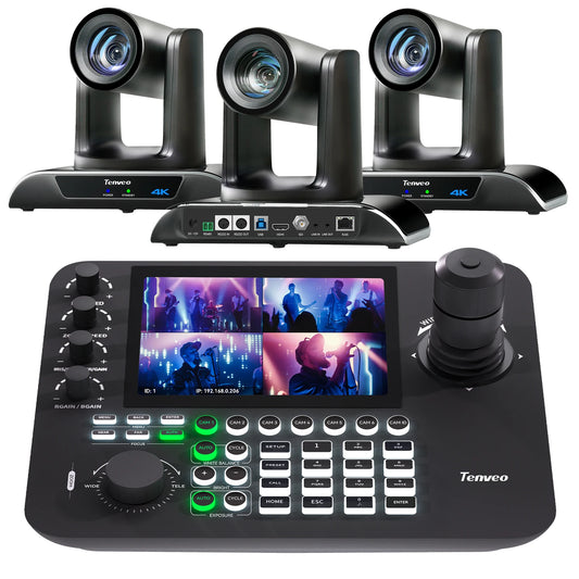 Câmera de conferência PTZ 4K com zoom de 30X e 3 unidades, rastreamento automático por IA, USB + HDMI + SDI + LAN POE e controlador de joystick para câmera PTZ IP KB300PRO