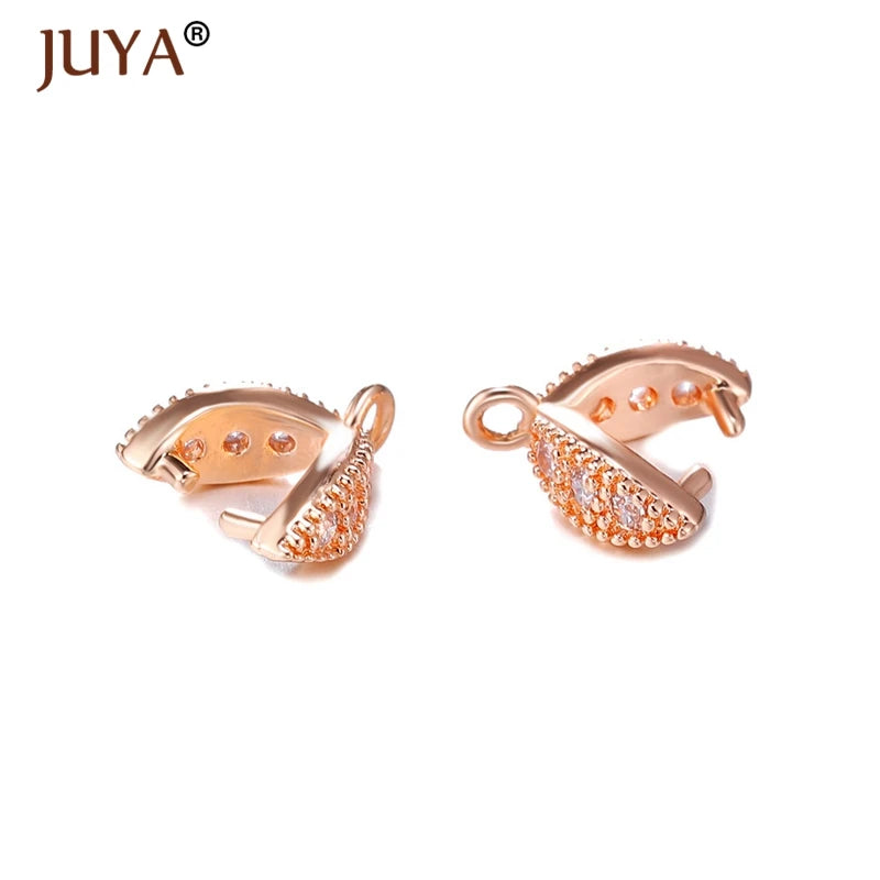 Juya Copper Inlaid Zircon Pinch Bails DIY Supplies For Jewelry Wholesale Crystal Pendant Clip Clasps Clamping Bale Accessories