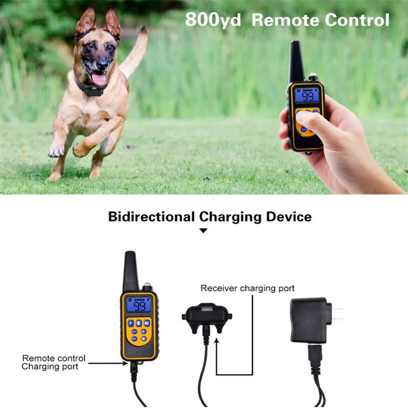 Coleira elétrica para treinamento de cães, antilatidos, à prova d'água, recarregável, controle remoto para animais de estimação, para todos os tamanhos, choque, vibração, som