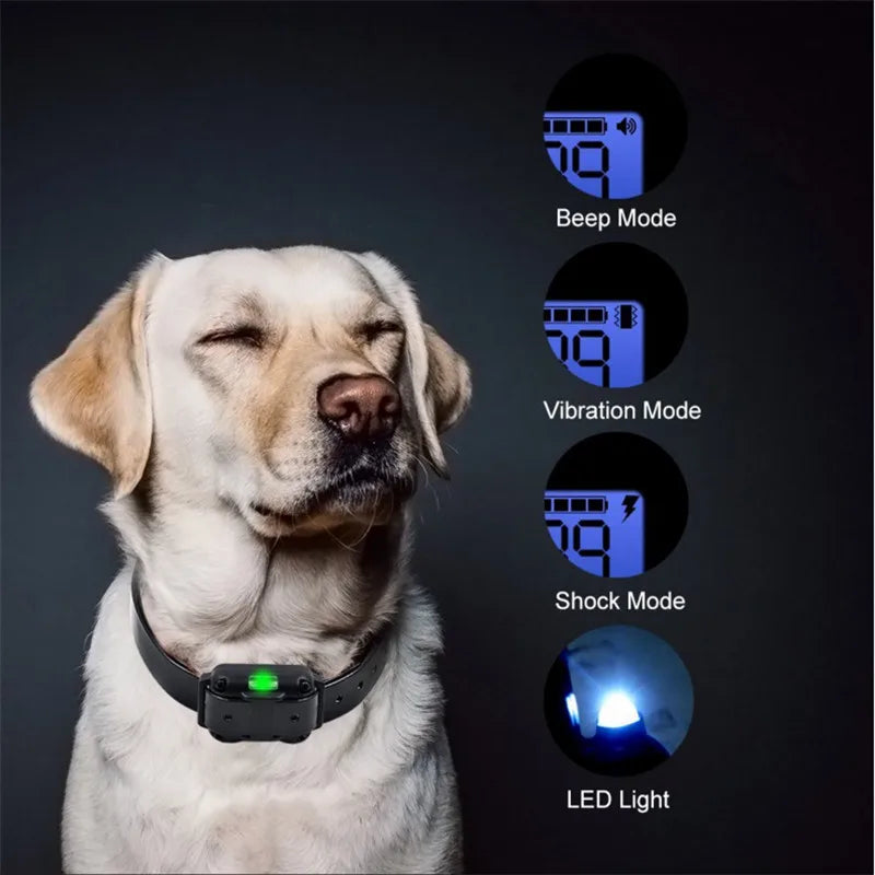 Coleira elétrica para treinamento de cães, antilatidos, à prova d'água, recarregável, controle remoto para animais de estimação, para todos os tamanhos, choque, vibração, som