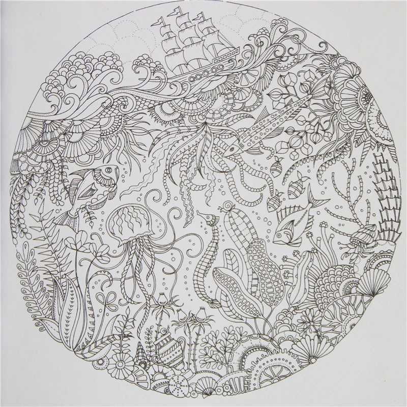 1 peça, 24 páginas, aventura no oceano perdido, livro de colorir para crianças e adultos, alívio do estresse, matar o tempo, pintura, desenho, livro de arte
