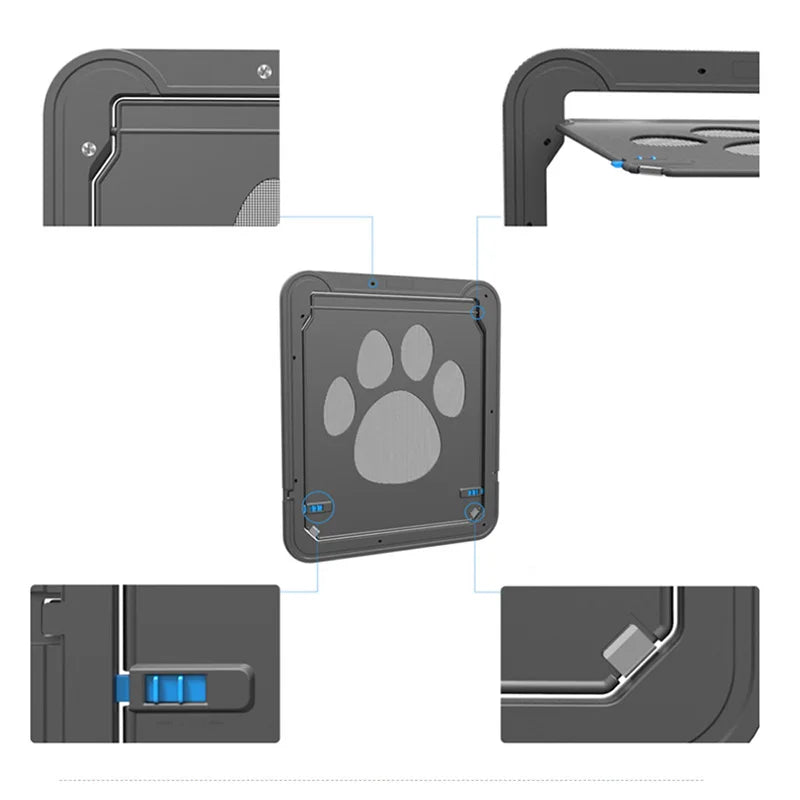 Porta de plástico com trava de 4 vias para animais de estimação, cães grandes, gatos, tela, janela, portão de segurança, túnel para animais de estimação, cerca para cães, porta de acesso livre para casa