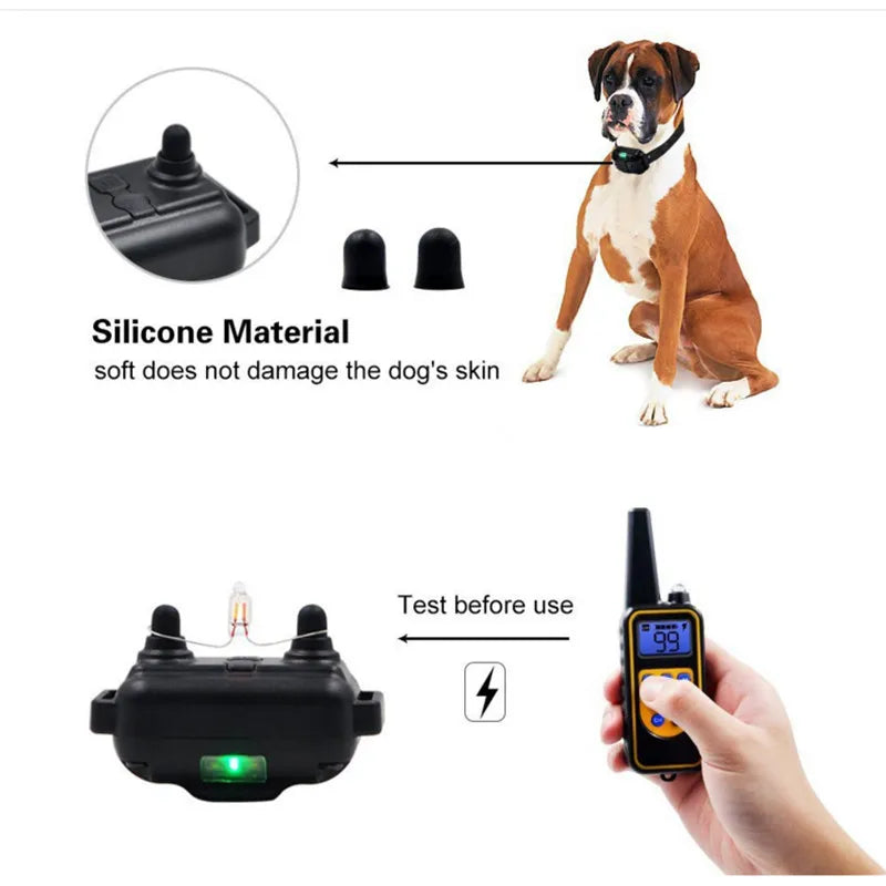 Coleira elétrica para treinamento de cães, antilatidos, à prova d'água, recarregável, controle remoto para animais de estimação, para todos os tamanhos, choque, vibração, som