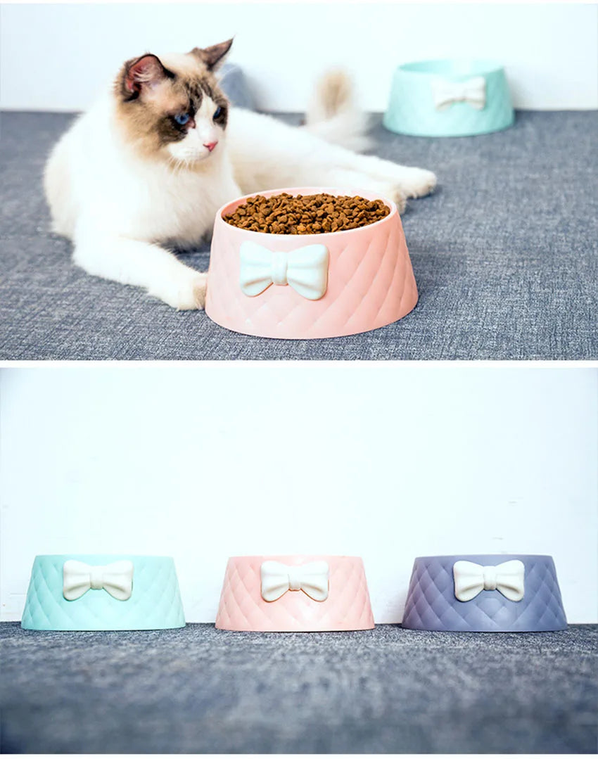 Tigelas de comida para cães de estimação, tigela de alimentação para filhotes com laço adorável, tigela de alimentação para gatos com laço para água, tigelas de alimentação para animais de estimação com laço doce princesa