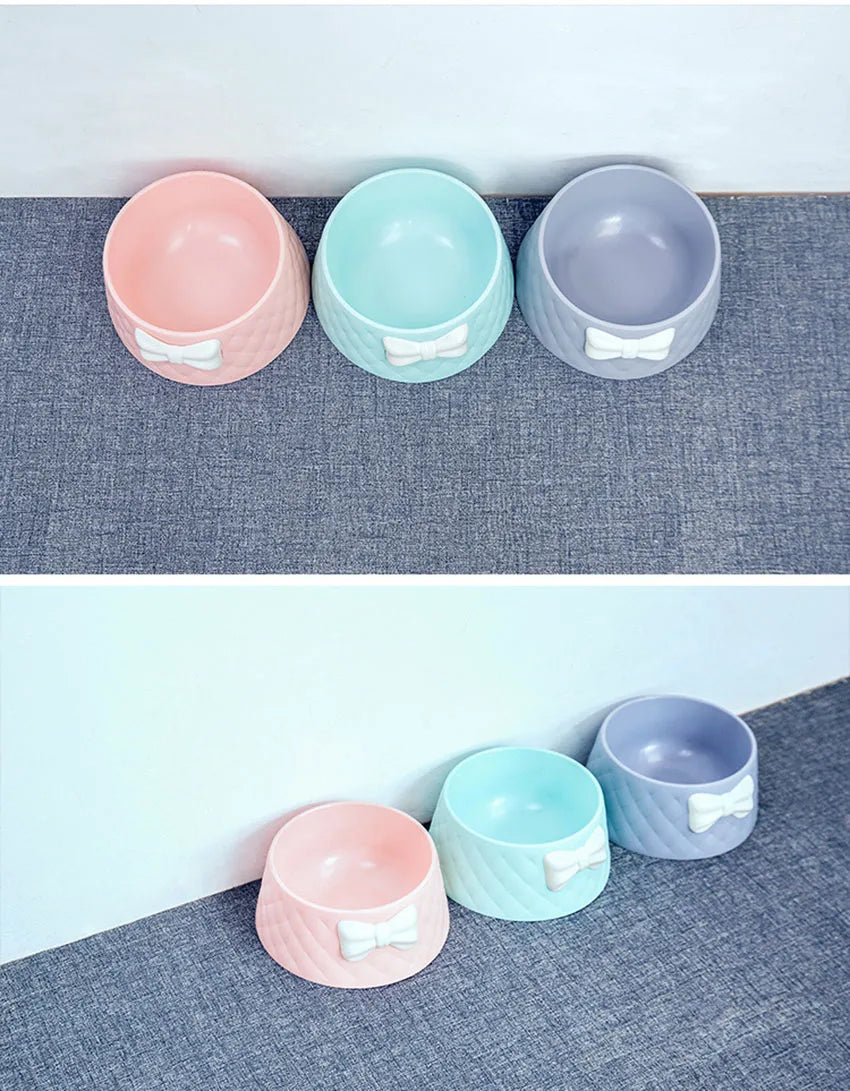Tigelas de comida para cães de estimação, tigela de alimentação para filhotes com laço adorável, tigela de alimentação para gatos com laço para água, tigelas de alimentação para animais de estimação com laço doce princesa