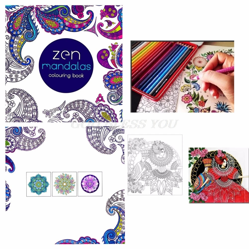 1 peça 12 páginas mandalas livro de colorir de flores para crianças e adultos aliviar o estresse matar o tempo grafite pintura desenho livro de arte