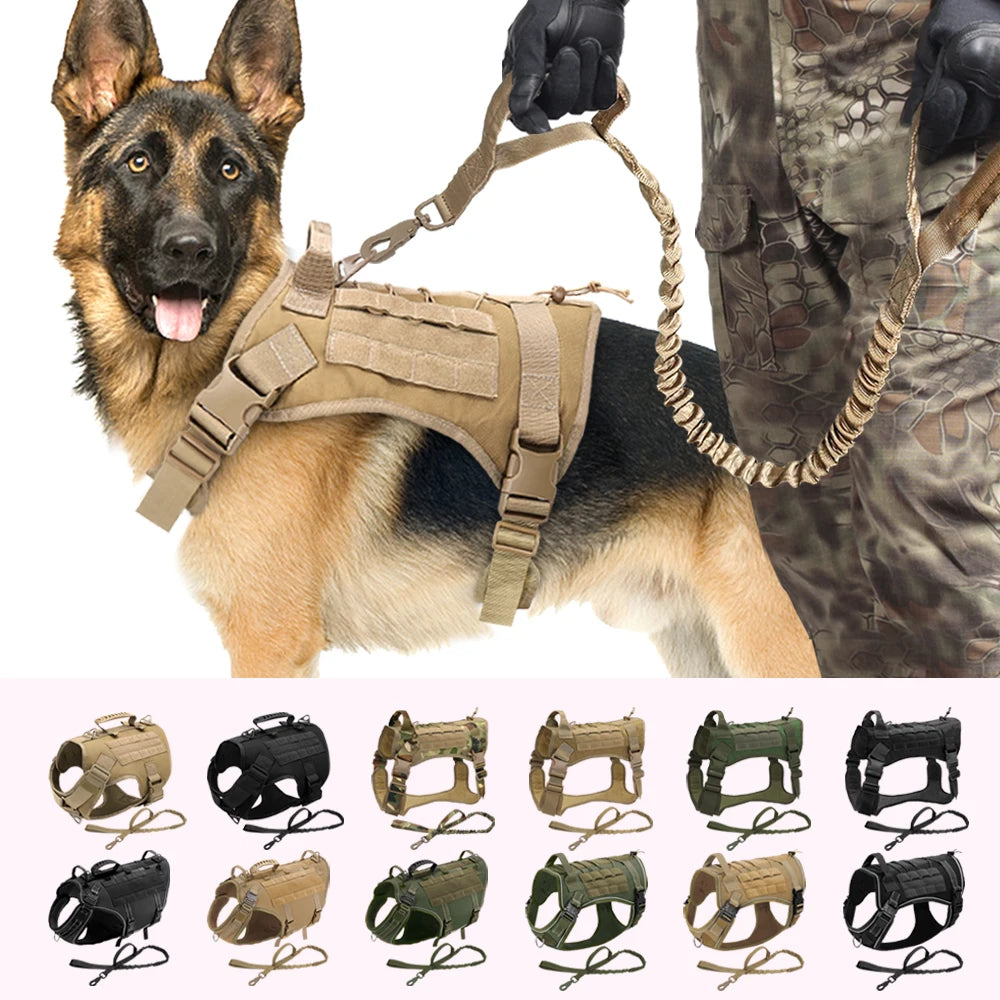Arnês tático para cães, ajustável, sem puxar, para treinamento militar de animais de estimação, colete Molle com alça para cães de médio e grande porte, para caminhadas ao ar livre