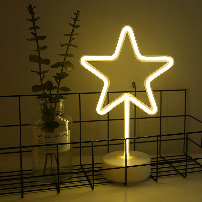 Luz de neon LED USB para letreiro, lâmpada noturna de flamingo para festas de Natal, decoração de casamento, presente para casa, luz de neon em forma de coração