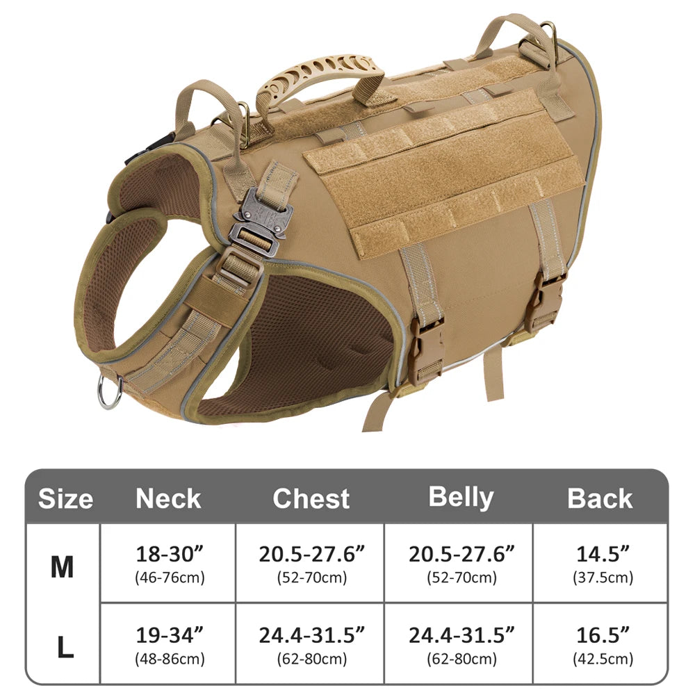 Arnês tático para cães, ajustável, sem puxar, para treinamento militar de animais de estimação, colete Molle com alça para cães de médio e grande porte, para caminhadas ao ar livre