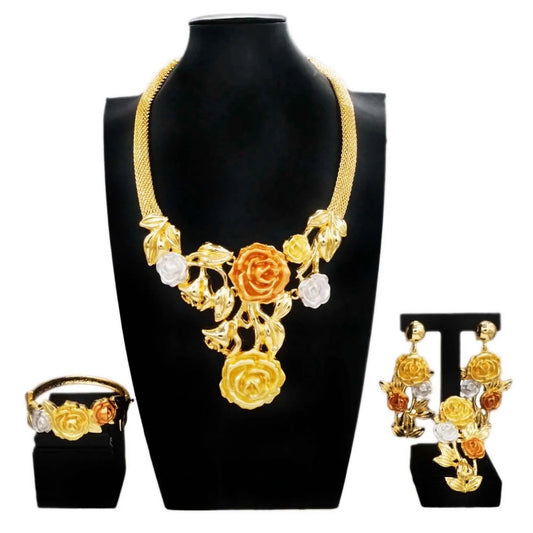 Conjunto de joias grandes de ouro brasileiro de alta qualidade Zhuerrui, acessórios clássicos para festa de casamento, joias, conjuntos de colares italianos H0085