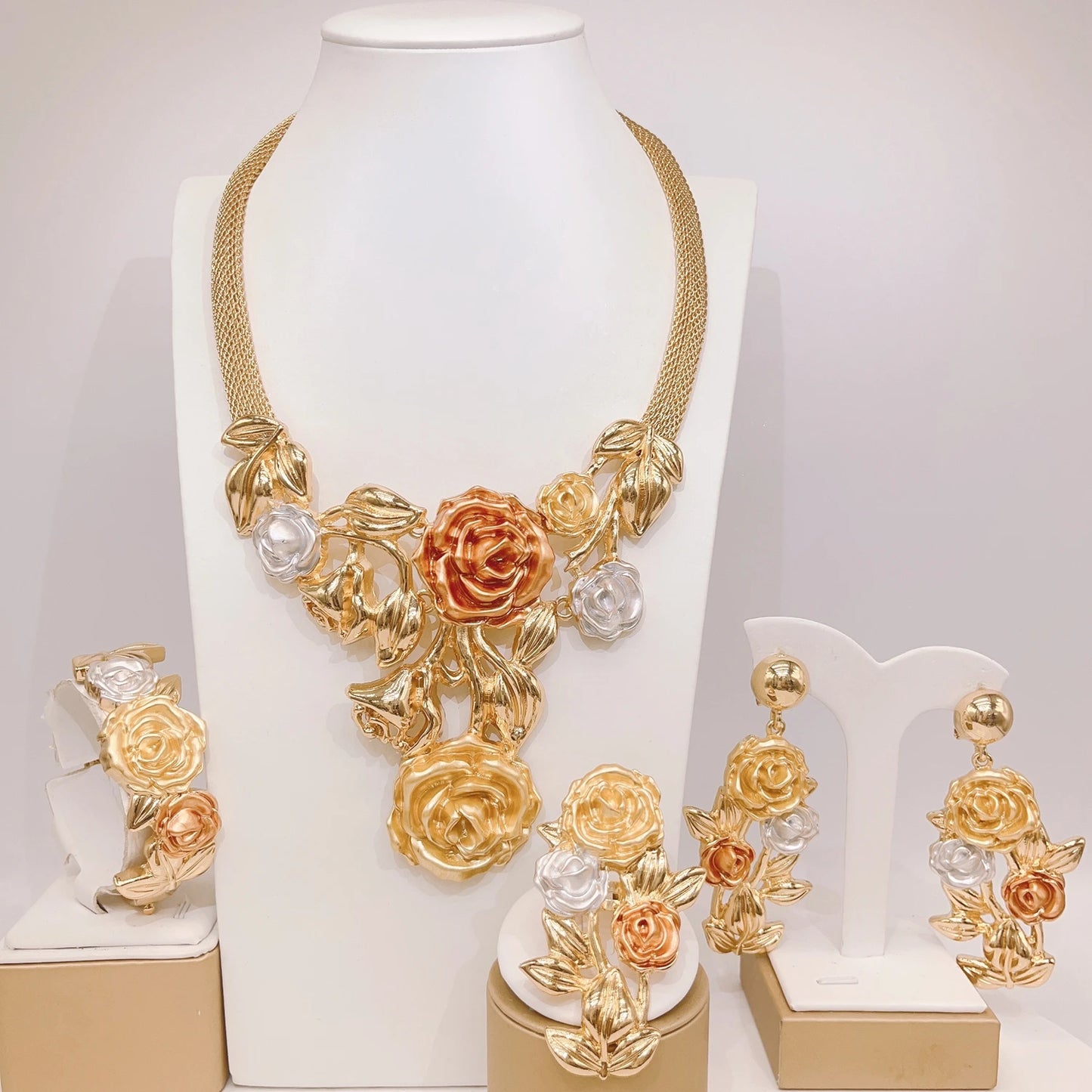 Conjunto de joias grandes de ouro brasileiro de alta qualidade Zhuerrui, acessórios clássicos para festa de casamento, joias, conjuntos de colares italianos H0085