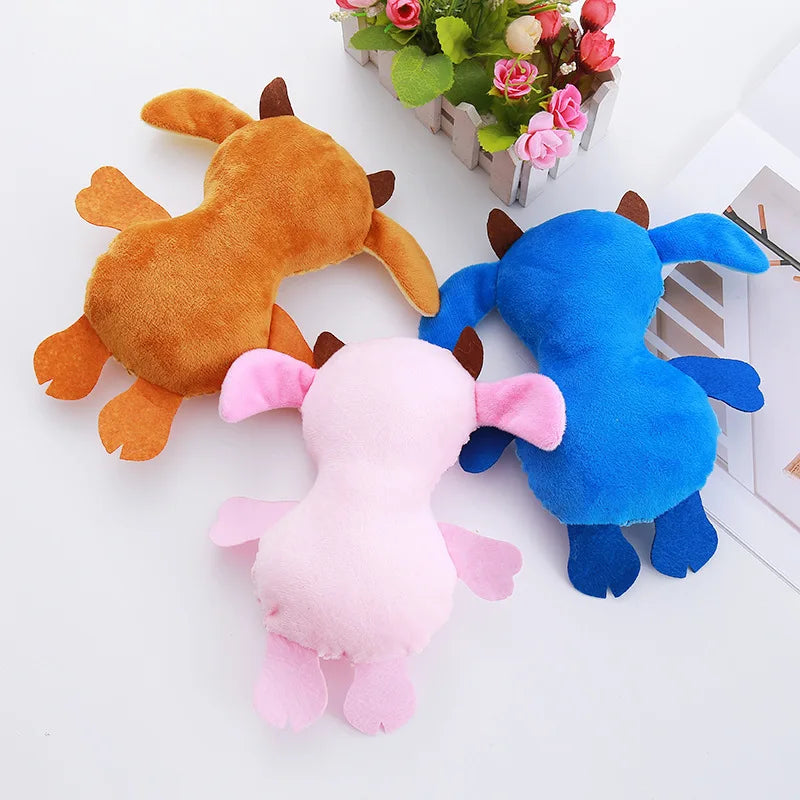 Novidade desenho animado fofo pelúcia vaca corajosa bonecas limpeza dentes gato cachorro animal de estimação brinquedos sonoros