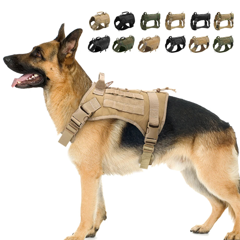 Arnês tático para cães, ajustável, sem puxar, para treinamento militar de animais de estimação, colete Molle com alça para cães de médio e grande porte, para caminhadas ao ar livre