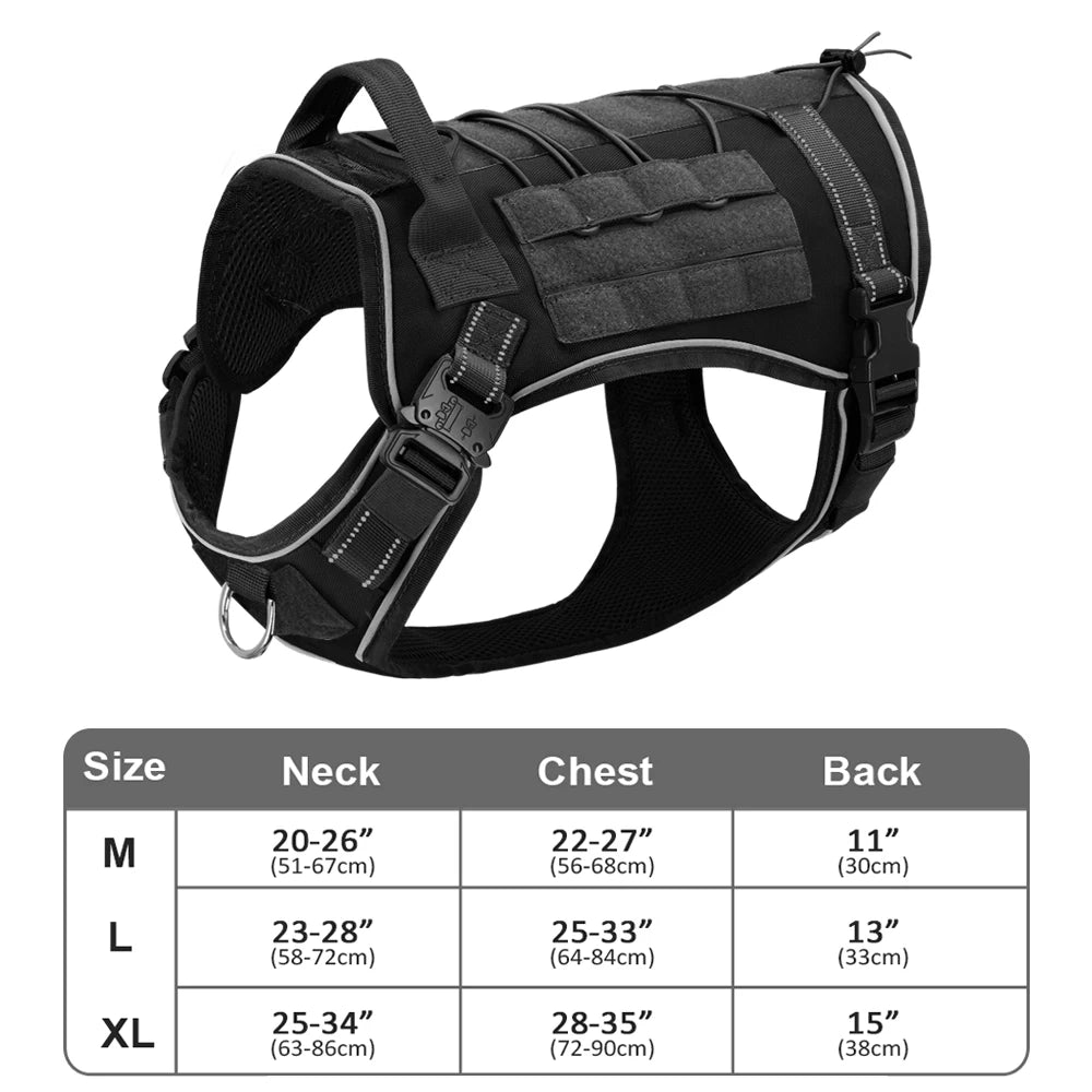 Arnês tático para cães, ajustável, sem puxar, para treinamento militar de animais de estimação, colete Molle com alça para cães de médio e grande porte, para caminhadas ao ar livre