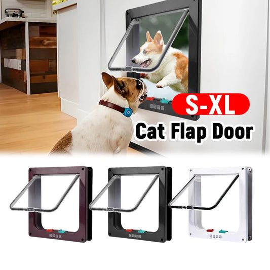 Porta de aba para gatos com trava de segurança de 4 vias, porta de segurança para entrada e saída de animais de estimação, porta de aba para cães, gatos e gatinhos, portas de correr para animais de estimação