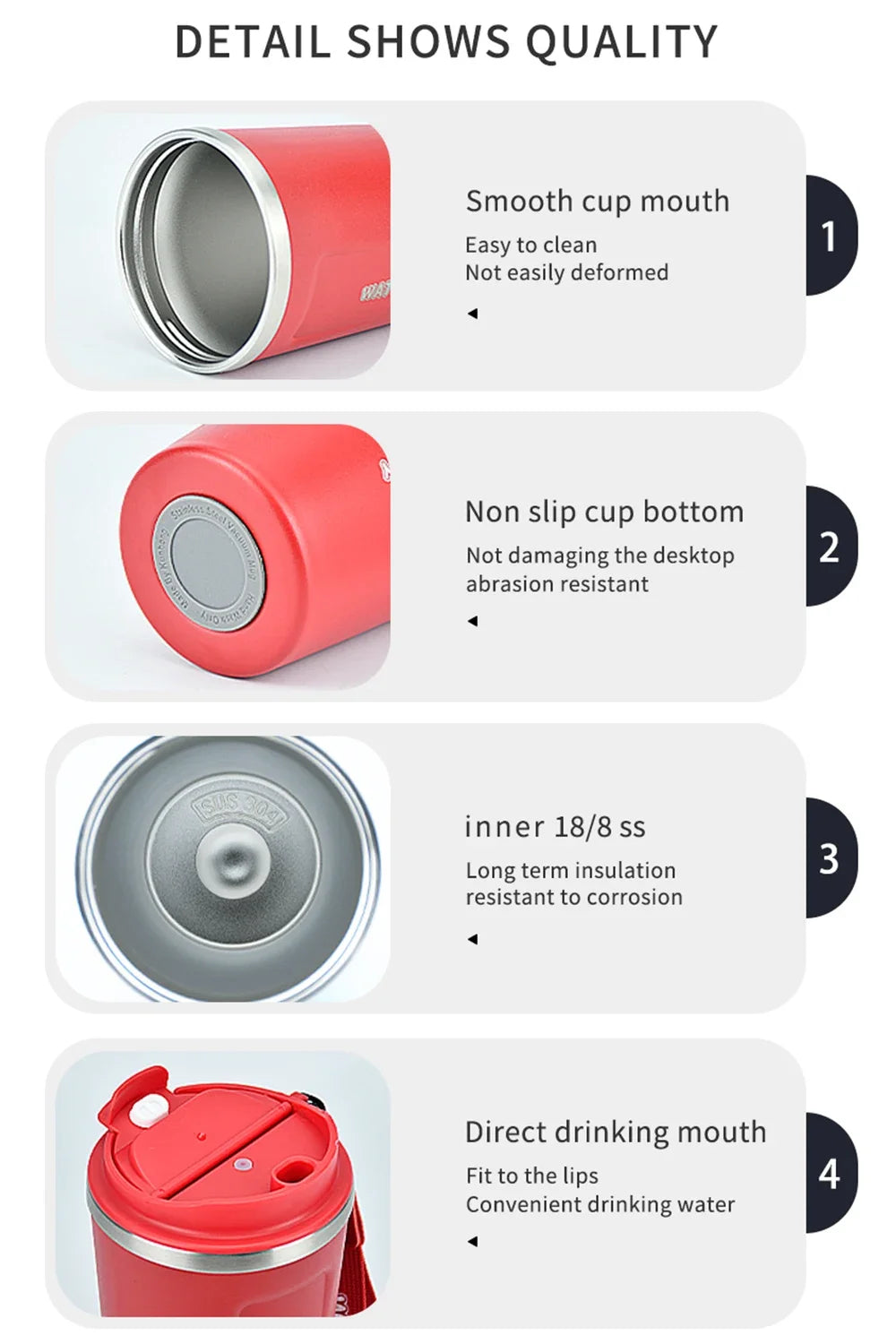 Caneca térmica de aço inoxidável 380ml para café, parede dupla, com isolamento a vácuo, para escritório, casa, viagem, carro, caneca