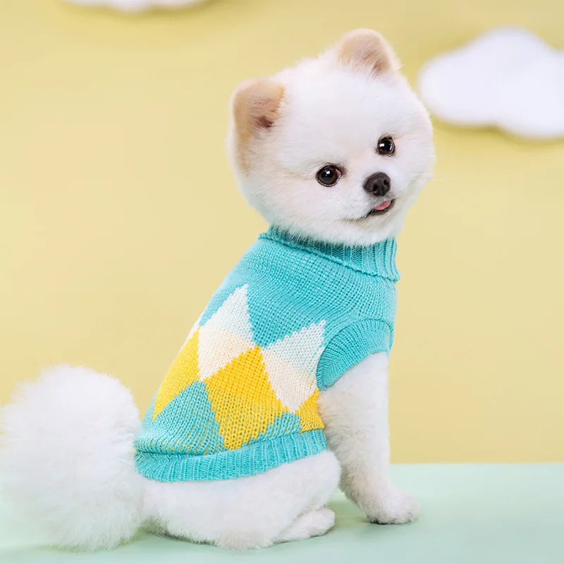 Suéter com estampa de barra quente para animais de estimação, outono/inverno 2025, elástico, duas pernas, coleira, cachorro, gato, roupas de lã tricotadas