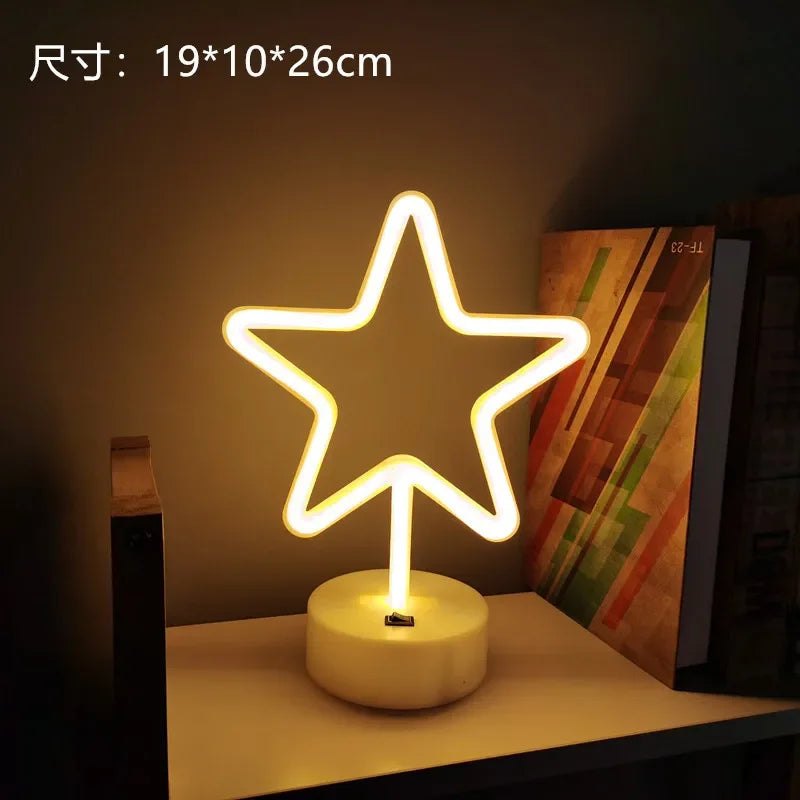 Luz de neon LED USB para letreiro, lâmpada noturna de flamingo para festas de Natal, decoração de casamento, presente para casa, luz de neon em forma de coração
