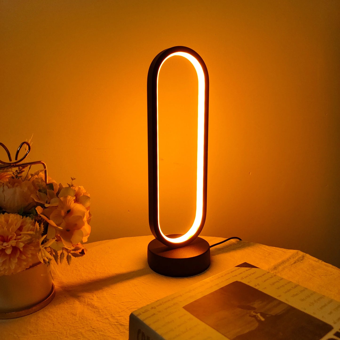 1 peça de lâmpada de anel para quarto, sala de estar, lâmpada de cabeceira com três cores escurecidas, luz noturna LED
