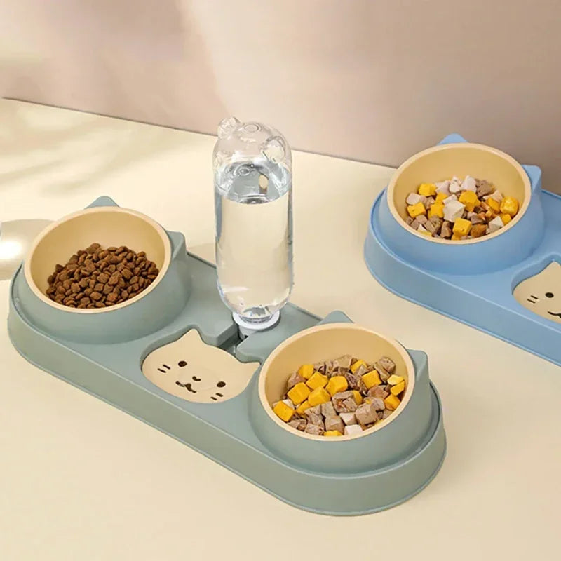 Tigela para gatos, alimentador automático, tigela para comida de cachorro com bebedouro, tigela dupla com suporte elevado, tigelas para gatos