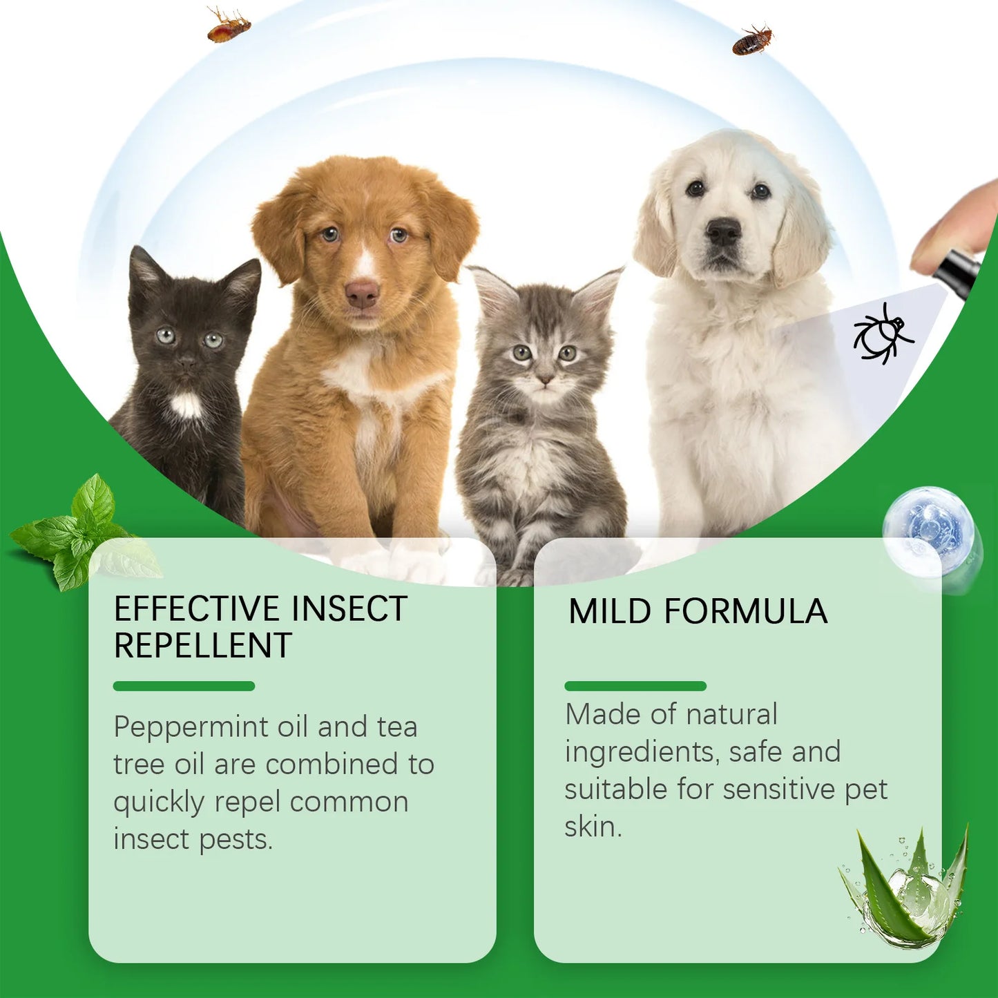 Spray removedor de ácaros para gatos e cães, mata pulgas, alivia coceira, remove carrapatos, tratamentos para alergia em gatos, spray anti-piolhos e insetos para cuidados com a pele de animais de estimação