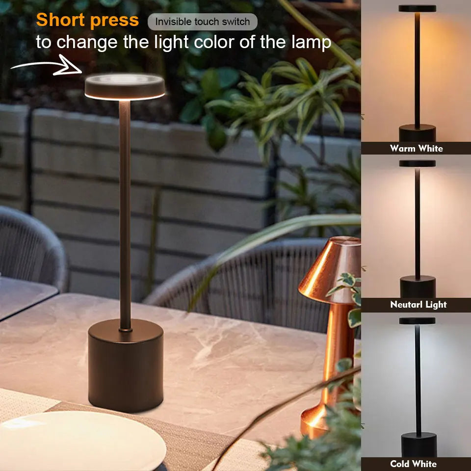 Abajur de mesa USB recarregável sem fio, abajur com luz noturna sensível ao toque, decoração para casa, abajur retrô portátil para quarto