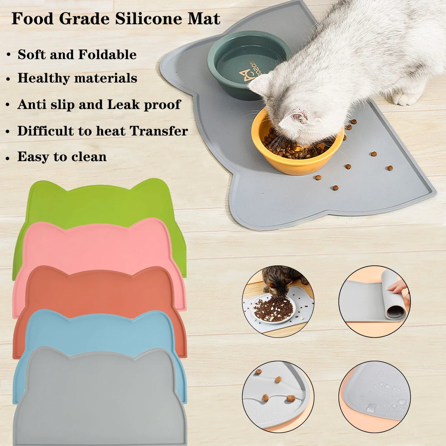 Pet Feeding Mat for Dogs Cats Non-Slip Silicone Cat Food Mat Waterproof Washable Spill-Proof Pet Placement Mat Pet Supplies pet shop