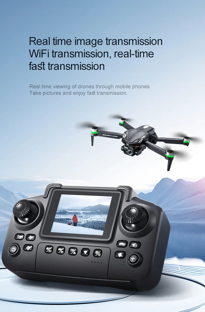 Drone S168 RC 2025 com tela de 2,4 polegadas, motor sem escova, câmeras duplas 8K HD, posicionamento de fluxo óptico, aeronave de brinquedo com prevenção inteligente