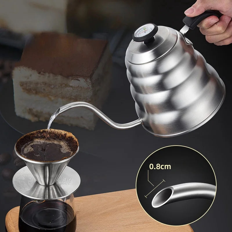 Cafeteira de aço inoxidável com termômetro Swan pescoço longo alta capacidade pode ser aquecida café profissional feito à mão