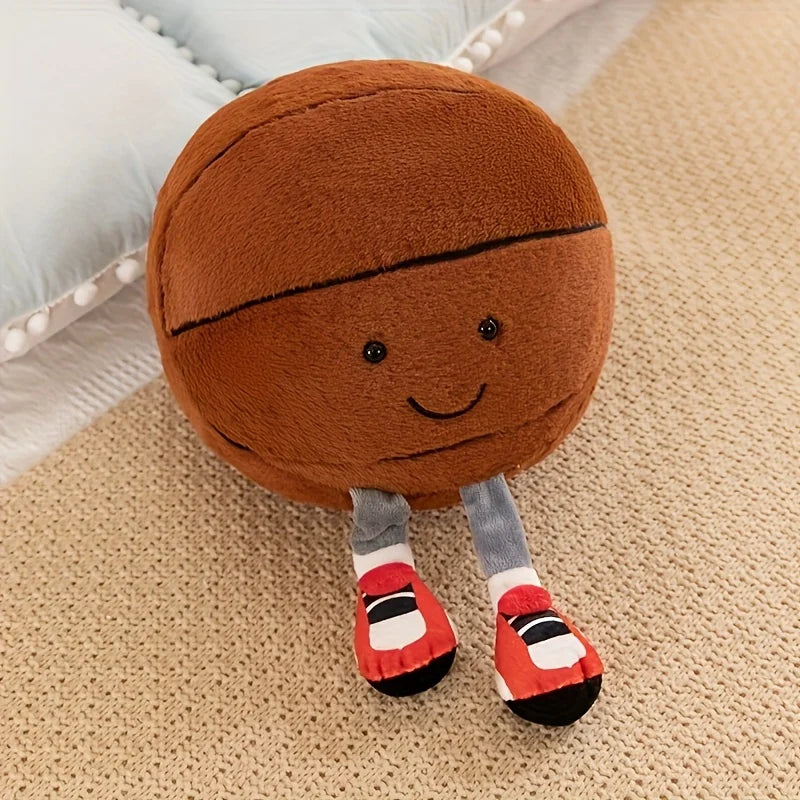 1 boneca de equipamento esportivo criativo, boneca de bola fofa, brinquedo de pelúcia divertido, boneca de bola de pernas longas, boneca de desenho animado com sapatos, decoração!