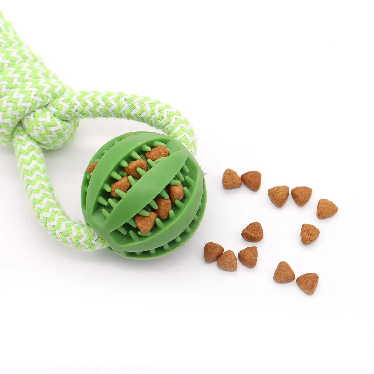 Bola de limpeza de dentes de animais de estimação, brinquedo de corda, bola dispensadora de petiscos de borracha, adequada para cães pequenos e grandes.