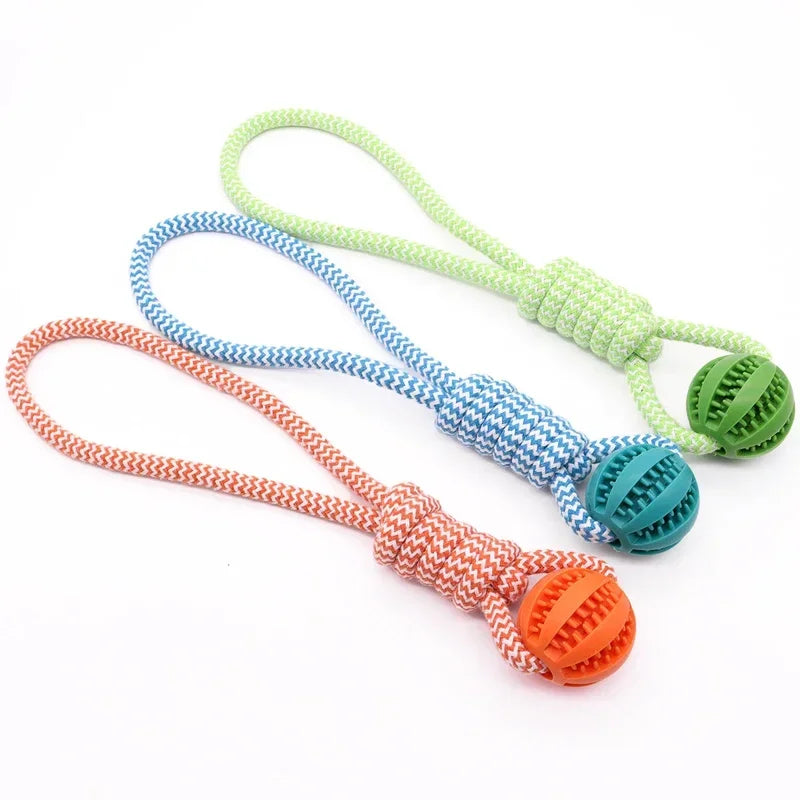 Bola de limpeza de dentes de animais de estimação, brinquedo de corda, bola dispensadora de petiscos de borracha, adequada para cães pequenos e grandes.