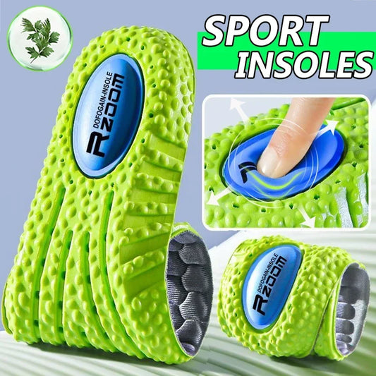 Palmilha esportiva de absorção de choque, espuma de memória de PU verde, suporte de arco respirável, almofada para calçados ortopédicos, homens e mulheres, cuidados com os pés