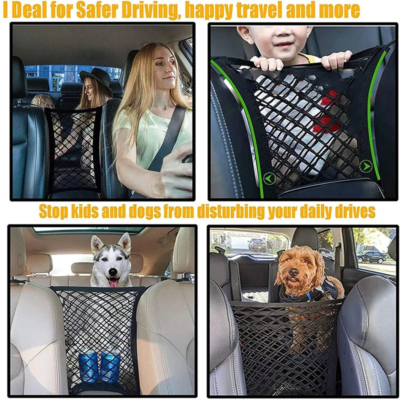 Rede de proteção para cães e animais de estimação, barreira de segurança para viagens, transportadora de carro, cerca para assento traseiro, anticolisão para crianças e animais de estimação com bolsa de armazenamento