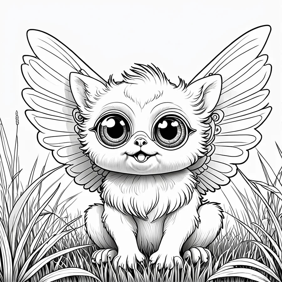 Livro de colorir de 20 páginas de criaturas fantásticas adoráveis ​​para adultos e adolescentes com desenhos animados de criaturas fofas, grafite, pintura e desenho