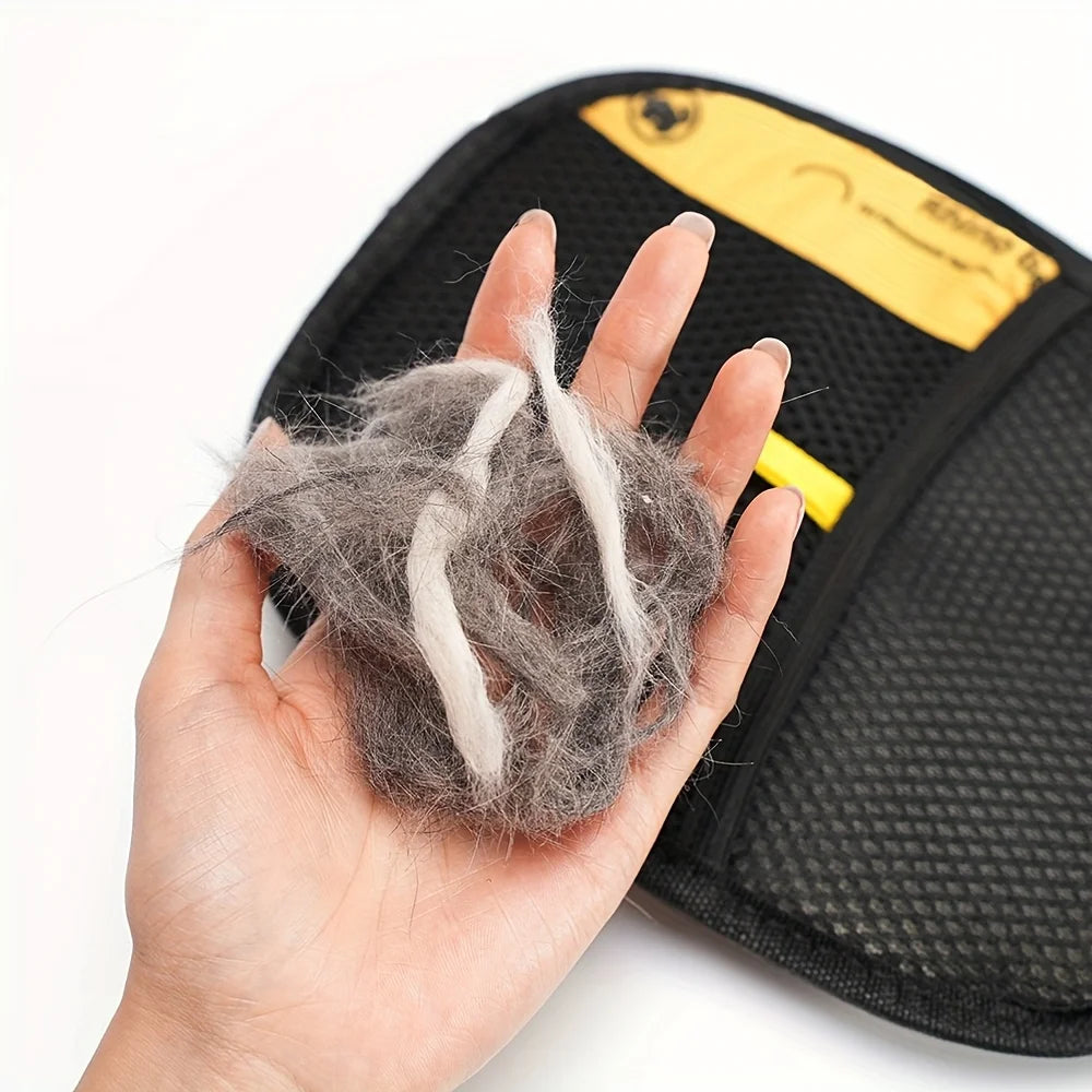 Luvas grandes para remoção de pelos estáticos de animais de estimação - Luvas pretas de polipropileno para tosa de gatos com detalhes em amarelo