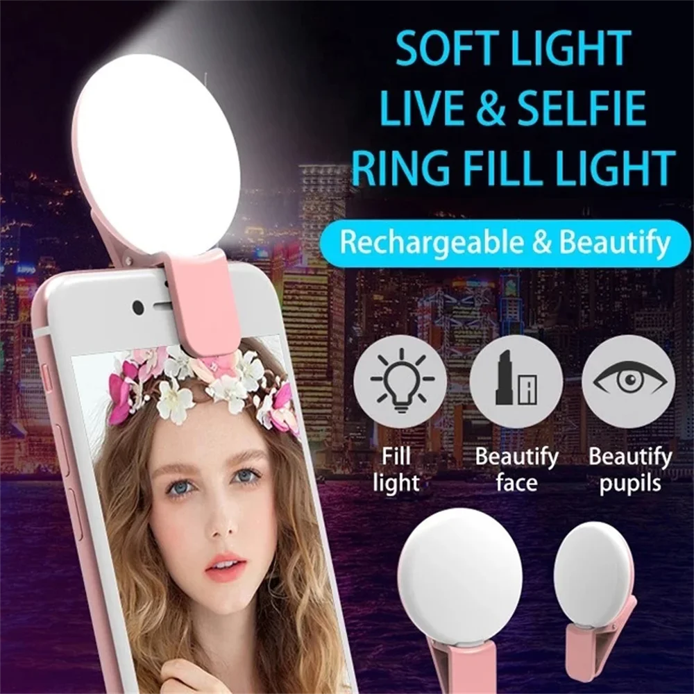 Universal  Mobile Phone Selfie Light Clip Adjustable 3 Level Brightness Fill Light Live Broadcast Light Portable USB Charge Lamp