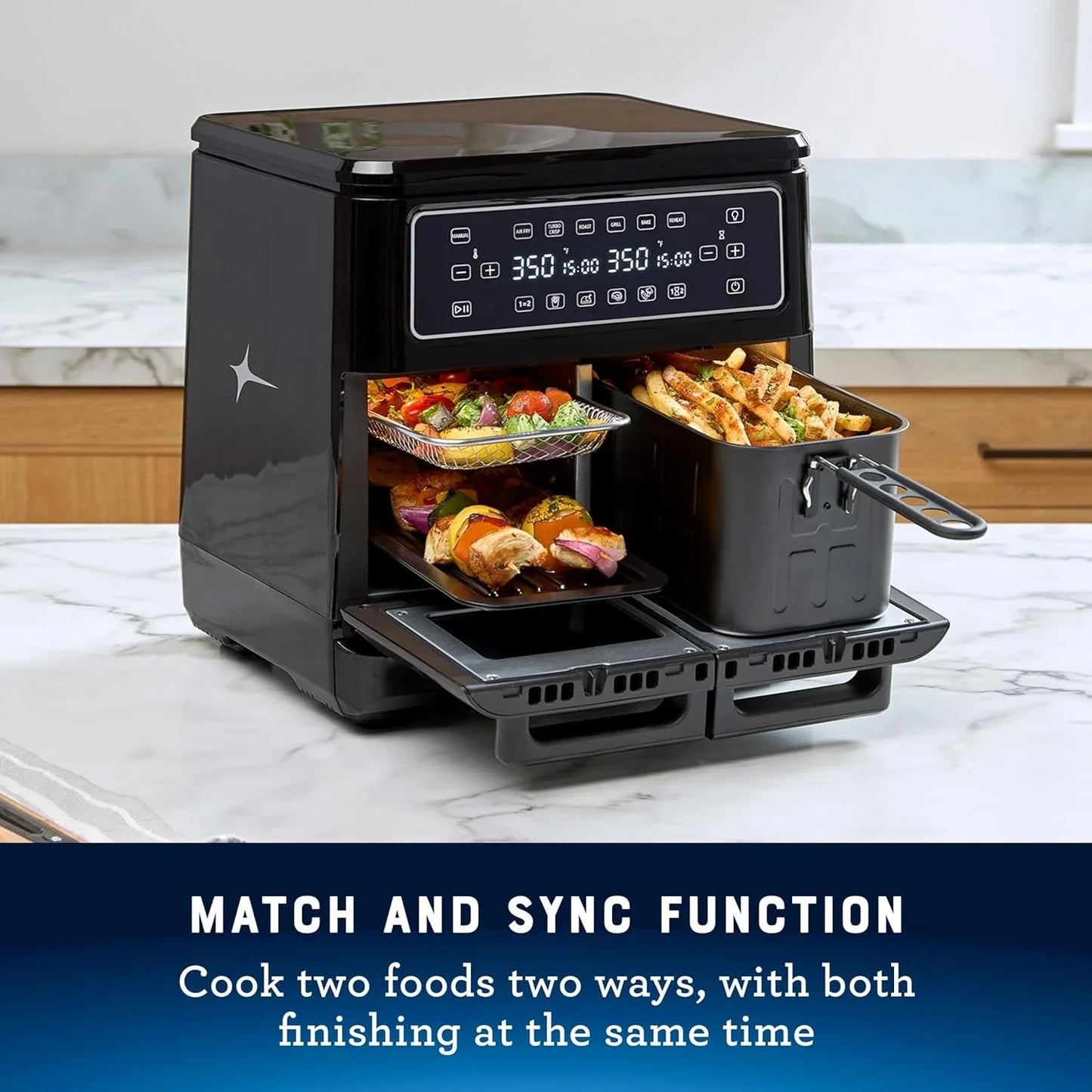Forno Air Fryer de 11 litros, fritadeira de ar dupla com 2 zonas de cozimento, dupla com 6 funções de cozimento, grande