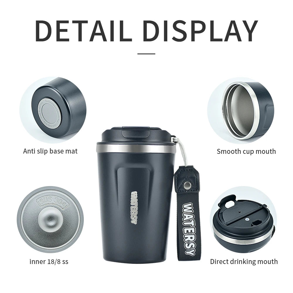 Caneca térmica de aço inoxidável 380ml para café, parede dupla, com isolamento a vácuo, para escritório, casa, viagem, carro, caneca