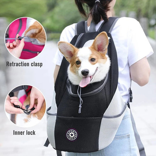 Mochila para transporte de cães, mochila transportadora de animais de estimação, mochila frontal confortável para motocicletas e caminhadas, bolsa de transporte para cães de estimação