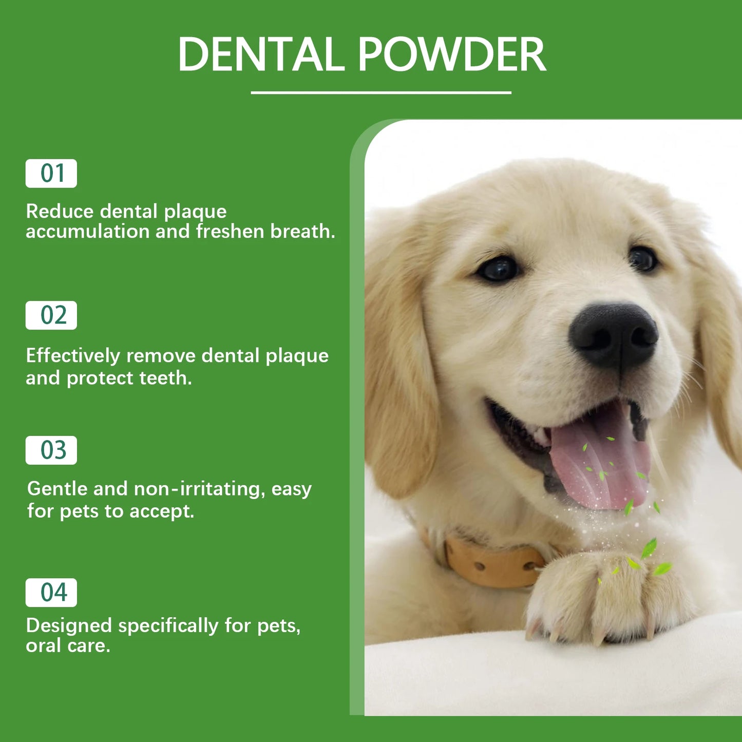 Pó para limpeza de dentes de cachorro Yegbong 150g - Cuidado dental suave para animais de estimação - Remove tártaro, manchas e mau hálito - Clareia os dentes