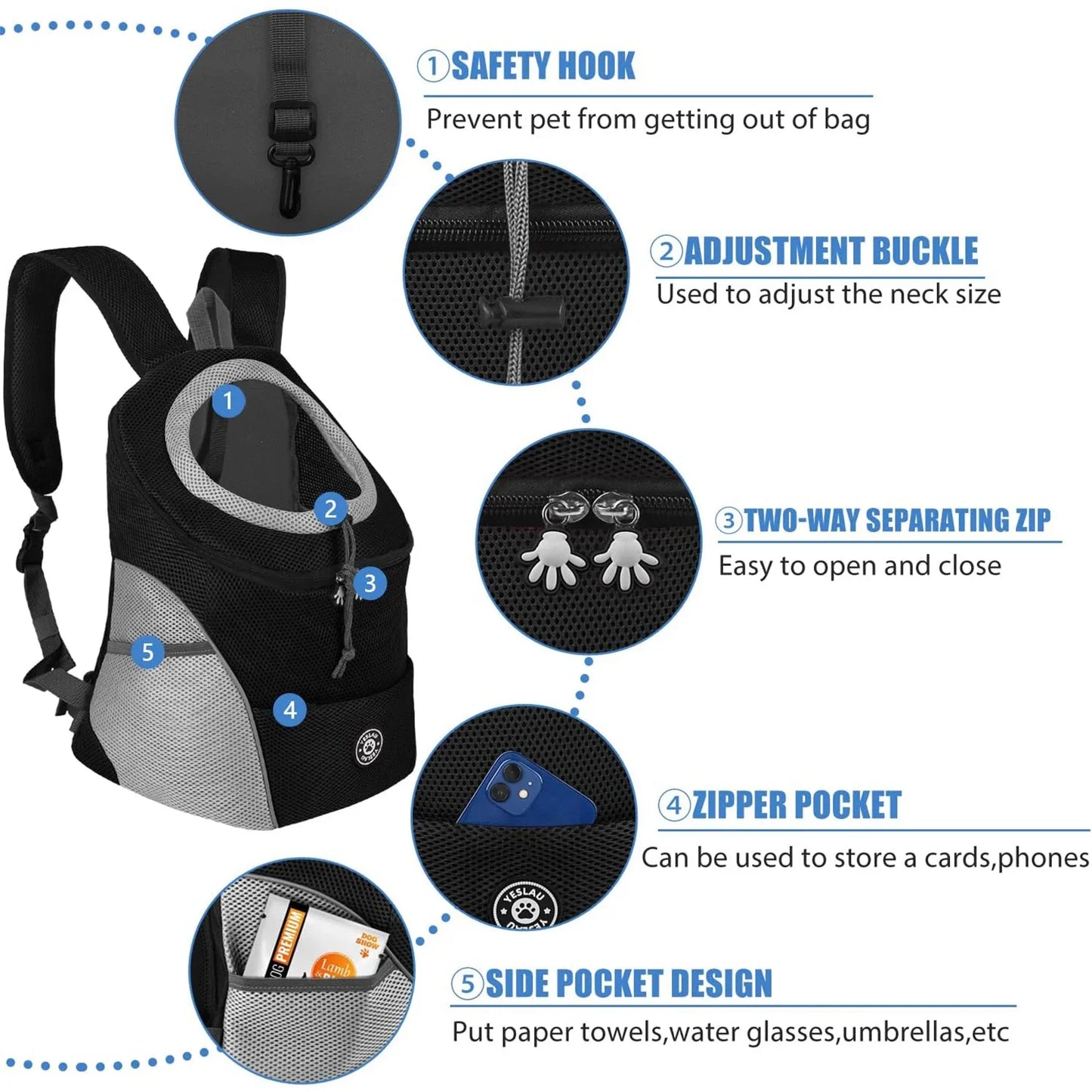Mochilas para transporte de cães, mochilas confortáveis ​​para cães, bolsas para transporte de filhotes de estimação para ciclismo, caminhadas, camping, bolsa para transporte de cães