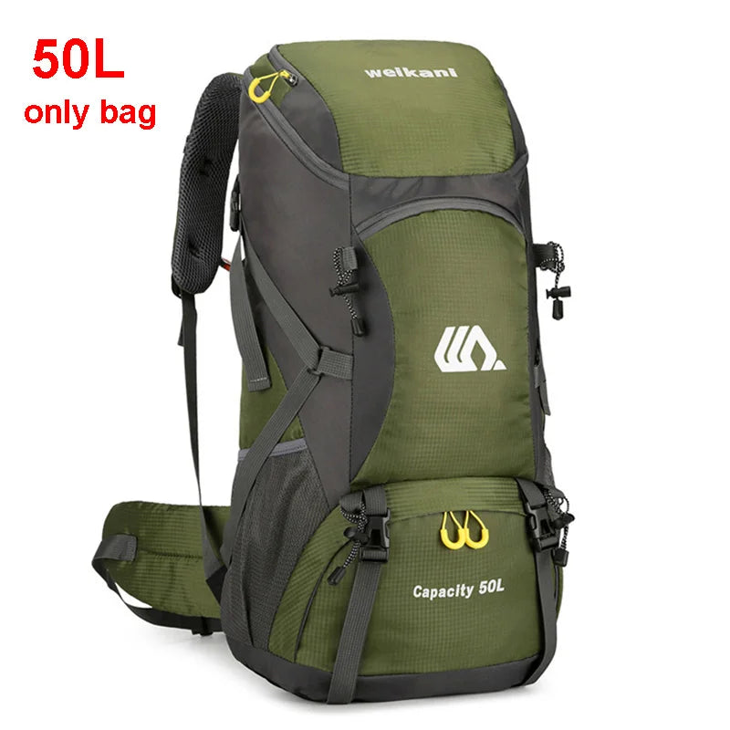 Mochila de viagem 50L para acampamento, masculina, grande, para trilhas, mochila turística, à prova d'água, para esportes ao ar livre, escalada, montanhismo, bagagem