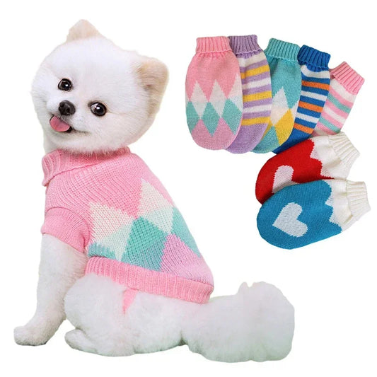 Suéter para filhotes e gatos, roupas quentes de inverno para animais de estimação para cães pequenos, colete para chihuahua, buldogue francês, suéter de malha, fantasia para gatinhos schnauzer