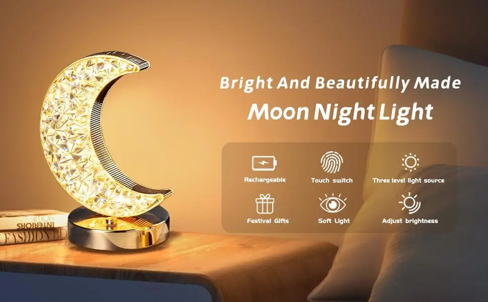 Luminária de mesa com estrela e lua, LED, iluminação decorativa, luz noturna, recarregável por USB, luz de cabeceira, luz noturna com lua e estrela