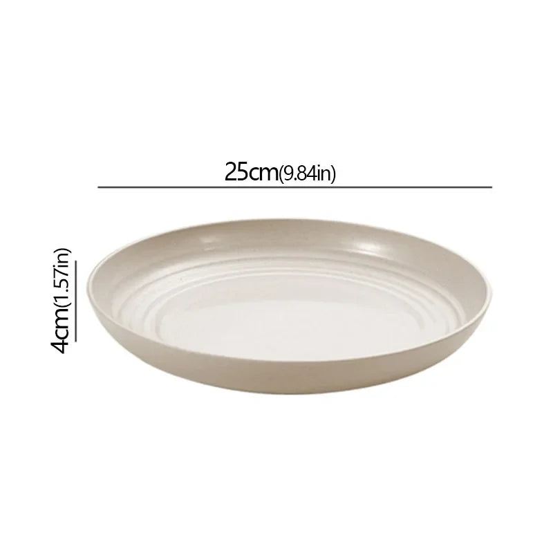 Pratos redondos de palha de trigo, cor sólida, salada, sobremesa, jantar, reutilizáveis, seguros para micro-ondas, pratos anti-queda e quebra, prato de frutas
