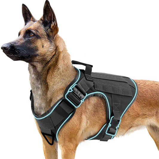 4 fivelas de metal para cães, colete refletivo tático militar para treinamento de animais de estimação, arreios sólidos com alça para cães grandes