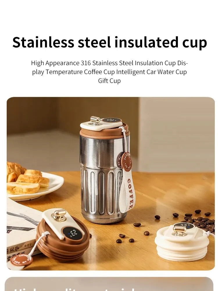 Garrafa térmica de 450 ml com display inteligente de temperatura, copo a vácuo de aço inoxidável 316, caneca térmica portátil para escritório e negócios